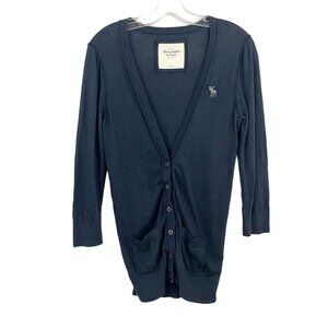 Vintage Abercrombie & Fitch Navy Cardigan Sweater Preppy Pockets Y2K Size Large